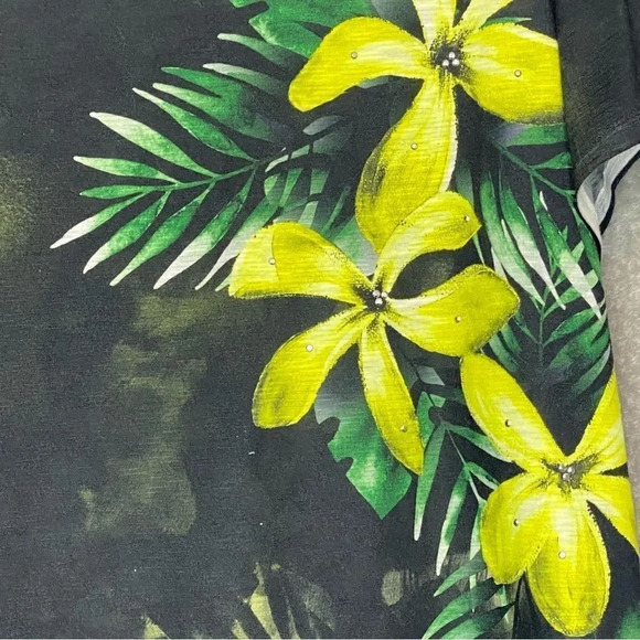 Terra & Sky 3X Top Shirt Green Yellow Floral Embellished Short Sleeve Round Neck - Picture 3 of 6